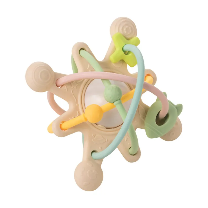 Anneau de dentition en silicone avec hochet Galaxy pastel