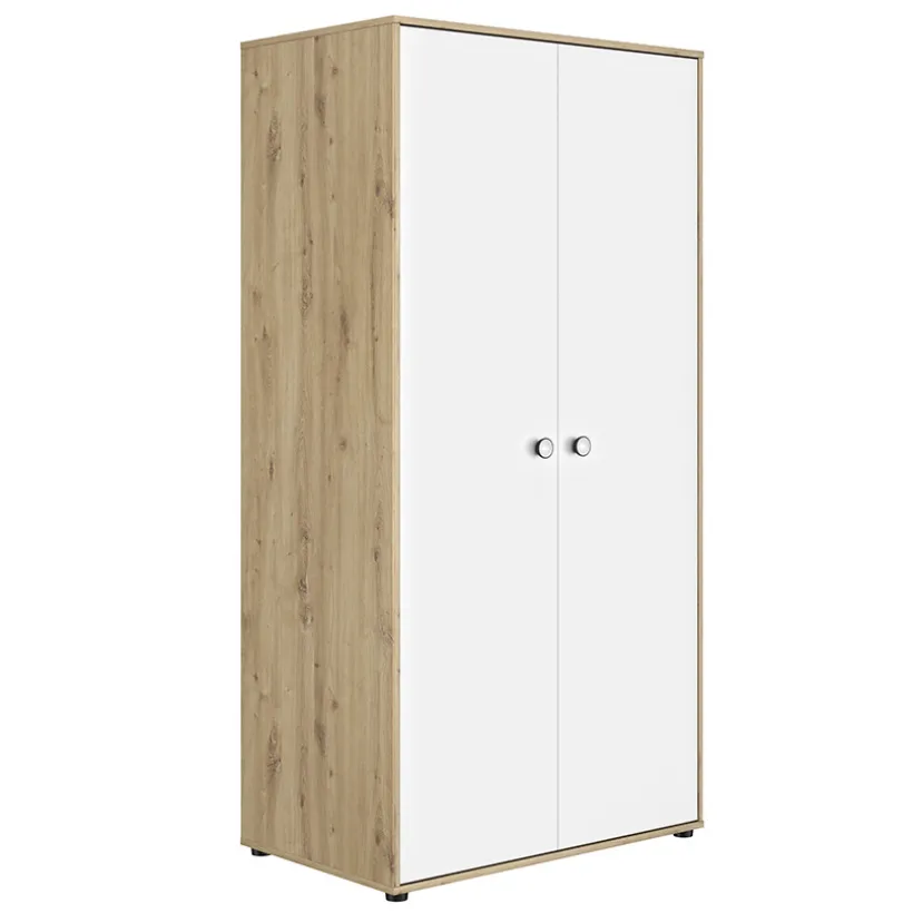 Armoire 2 portes Arthur - Blanc/Chêne