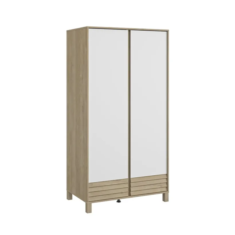 Armoire 2 portes en chêne blond et blanc Achille