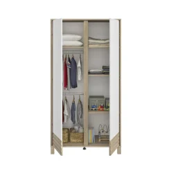 Armoire 2 portes en chêne blond et blanc Achille