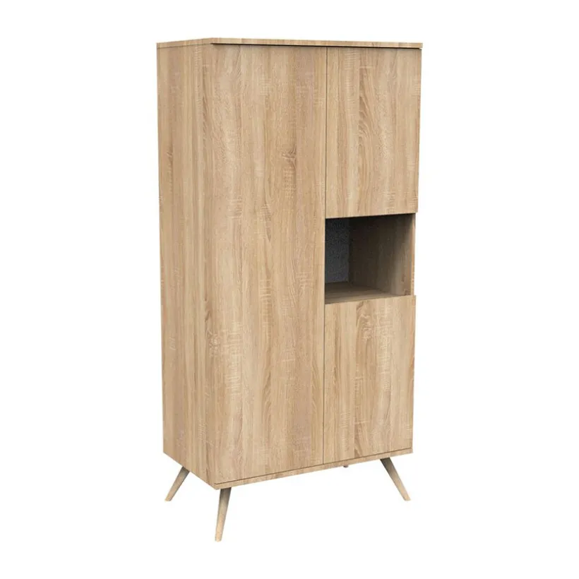 Armoire à 3 portes et 1 niche Seventies aspect chêne doré