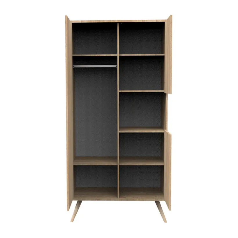 Armoire à 3 portes et 1 niche Seventies aspect chêne doré
