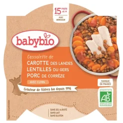 Assiette Cassolette de carotte, lentilles et porc