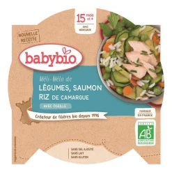 Assiette de légumes, saumon et riz à l'oseille