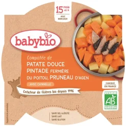 Assiette patate douce, pintade et pruneaux d'Agen à la cannelle