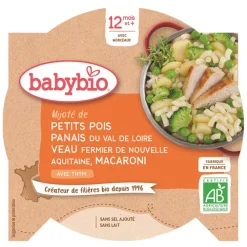 Assiette petits pois, panais avec veau et macaroni au thym