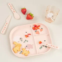 Assiette plateau à compartiments Tiny Farm rose