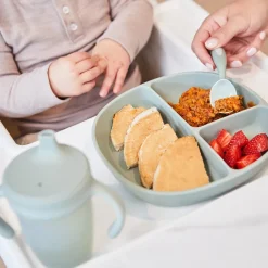 Assiette silicone compartimentée avec ventouse et couvercle sage