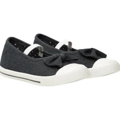 Babies en toile et lurex avec nœud et lanière élastiquée pour fille