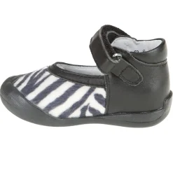 Babies noires en cuir avec empiècement zébré effet fourrure