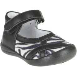 Babies noires en cuir avec empiècement zébré effet fourrure