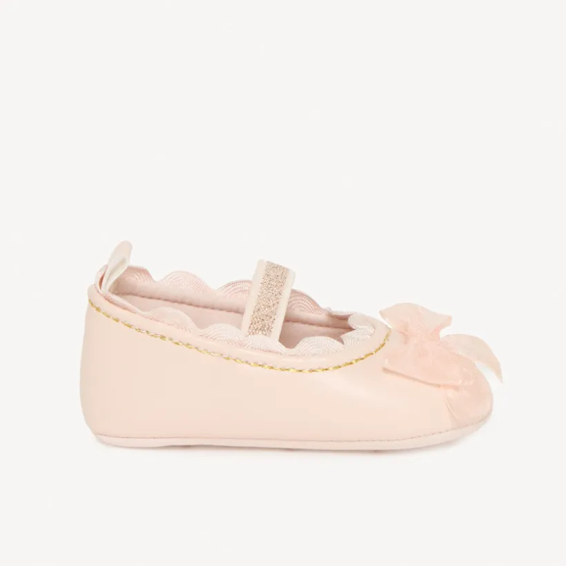 Babies rose clair avec nœuds en tulle pour bébé fille