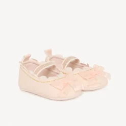 Babies rose clair avec nœuds en tulle pour bébé fille