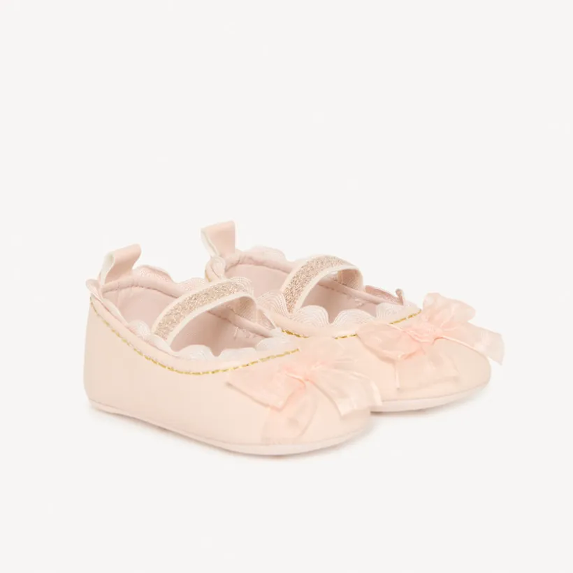 Babies rose clair avec nœuds en tulle pour bébé fille