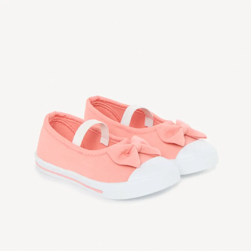 Babies rose clair en toile avec nœud et lanière élastiquée pour fille