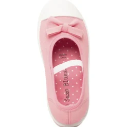 Babies roses en toile avec nœud et lanière élastiquée pour fille