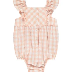 Barboteuse à carreaux vichy et patch baleine pour bébé fille
