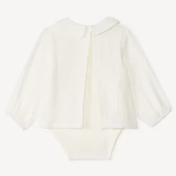 Barboteuse effet 2-en-1 en gaze de coton broderie éléphant pour bébé garçon