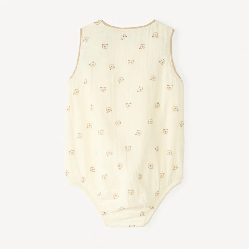 Barboteuse en gaze de coton imprimé ourson pour bébé garçon