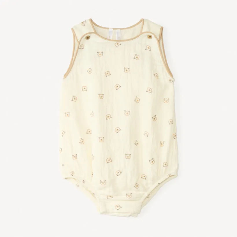 Barboteuse en gaze de coton imprimé ourson pour bébé garçon