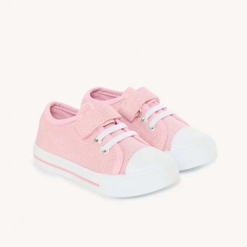 Basket basse en toile Lilas pailletées à scratch et lacets pour fille