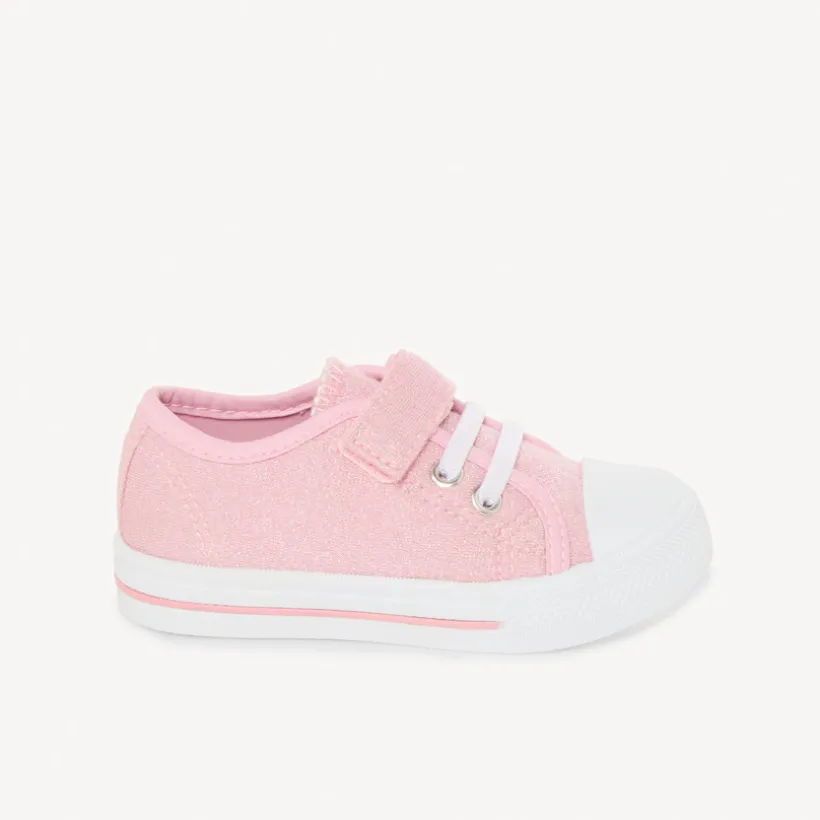 Basket basse en toile Lilas pailletées à scratch et lacets pour fille