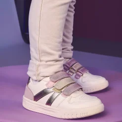 Basket de sport à tripe velcros irisé rose et doré pour fille