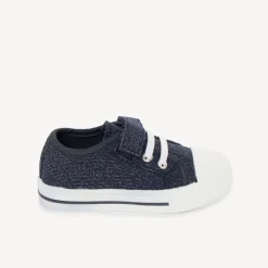 Baskets basses bleu pailletées à scratch et lacets pour fille