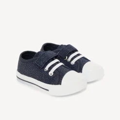 Baskets basses bleu pailletées à scratch et lacets pour fille