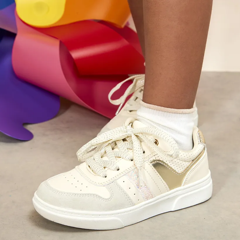 Baskets basses brillantes et pailletées à zip pour fille