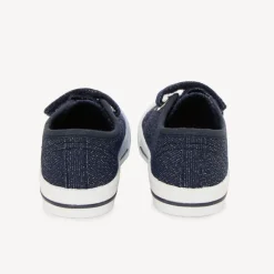 Baskets basses en toile bleu marine scratch et élastiques pour bébé fille