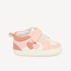 Baskets bébé fille à cœurs avec lacets élastiques et velcro