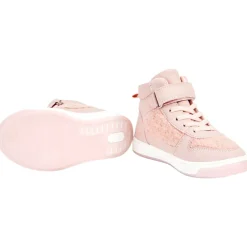 Baskets montantes à moumoutte rose avec lacets et velcros pour fille