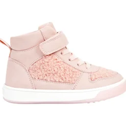 Baskets montantes à moumoutte rose avec lacets et velcros pour fille