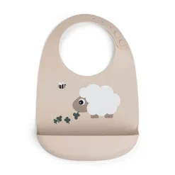 Bavoir en silicone avec poche Sheepy sable