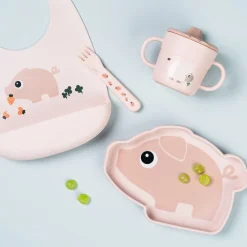 Bavoir en silicone avec poche Pigee rose