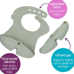 Bavoir silicone de voyage Roll Up Vert Sauge 4m+