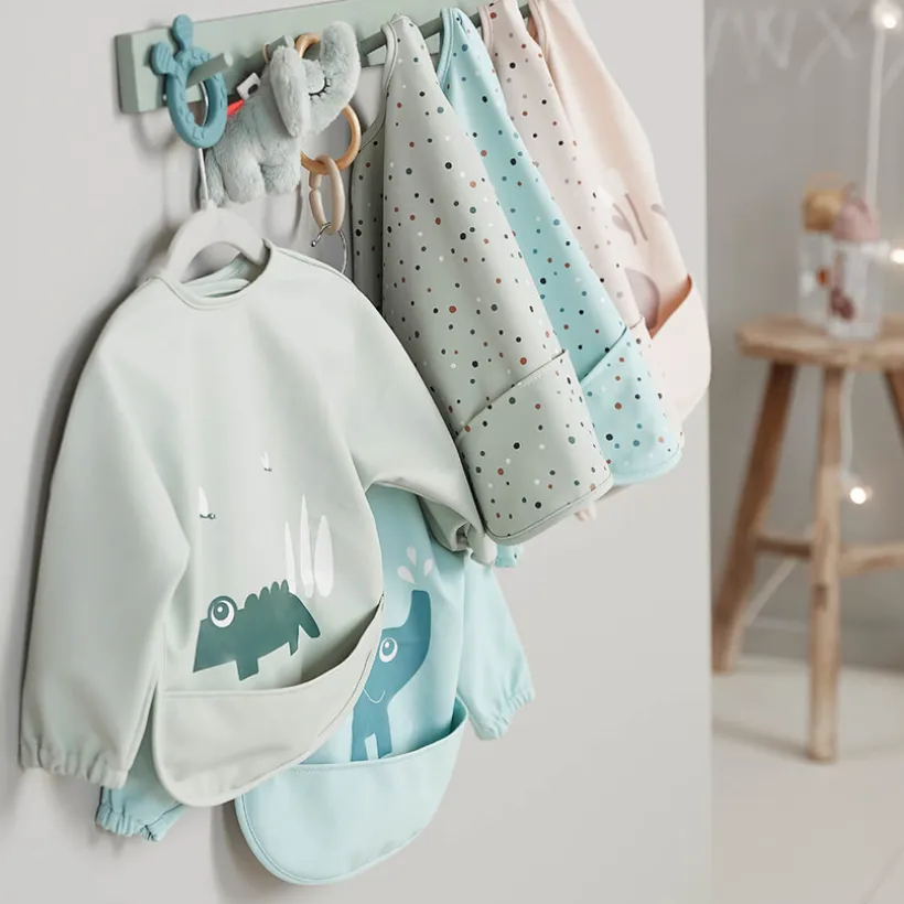 Bavoir tablier manches longues avec poche - Happy Dots Vert