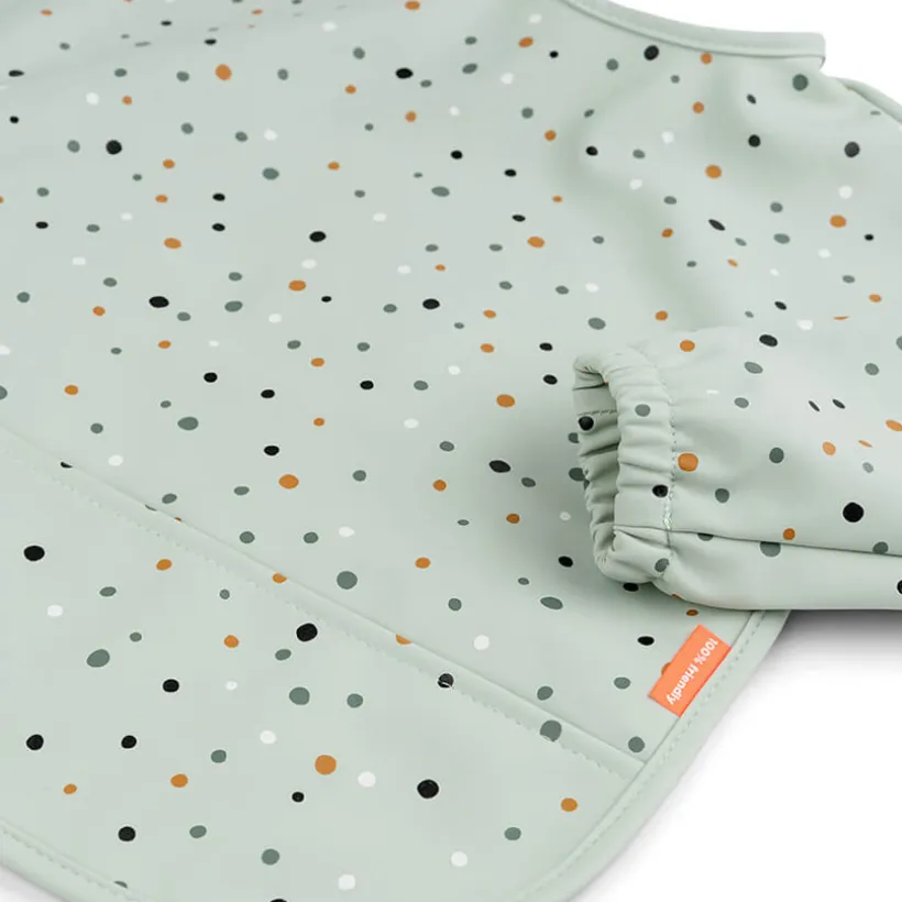 Bavoir tablier manches longues avec poche - Happy Dots Vert