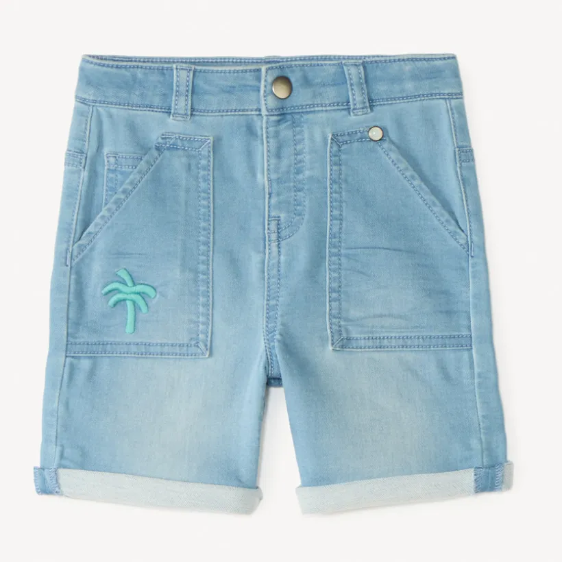 Bermuda en jean style workwear avec broderie palmier pour bébé garçon