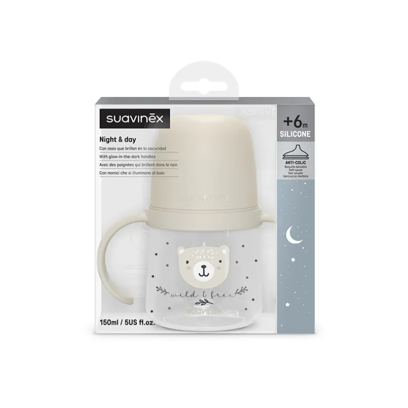 Biberon à anses 150 ml 6M+ Wild & Free Night and Day Gris
