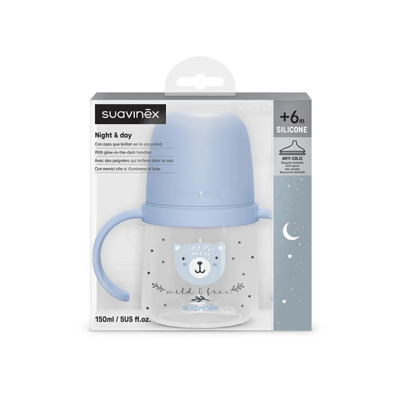 Biberon à anses 150 ml 6M+ Wild & Free Night and Day Bleu