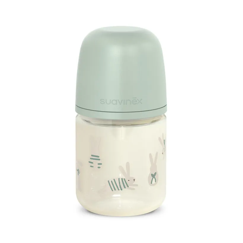 Biberon en verre avec tétine physiologique SX Pro S 120 ml Wonderland petits lapins vert
