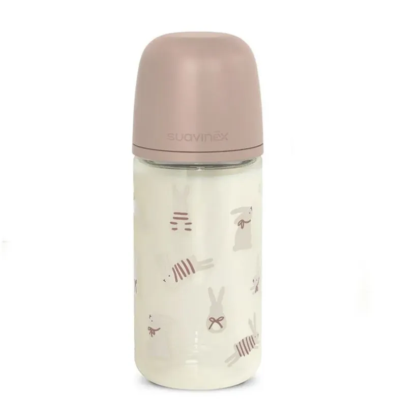 Biberon en verre avec tétine physiologique SX Pro M 240 ml Wonderland lapins roses