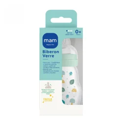 Biberon en verre 0/6 mois 170ml - Tétine débit 1 - Bleu