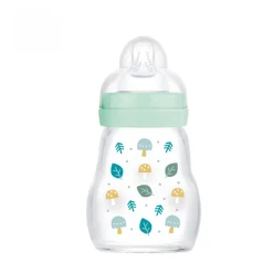 Biberon en verre 0/6 mois 170ml - Tétine débit 1 - Bleu