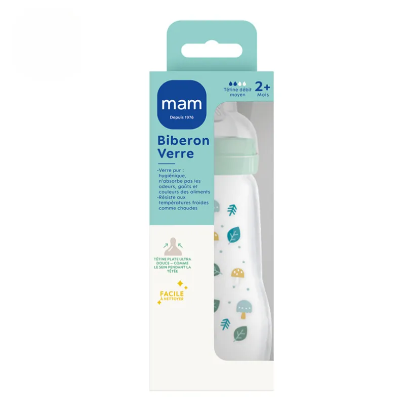 Biberon en verre 0/6 mois 260ml – tétine débit 2