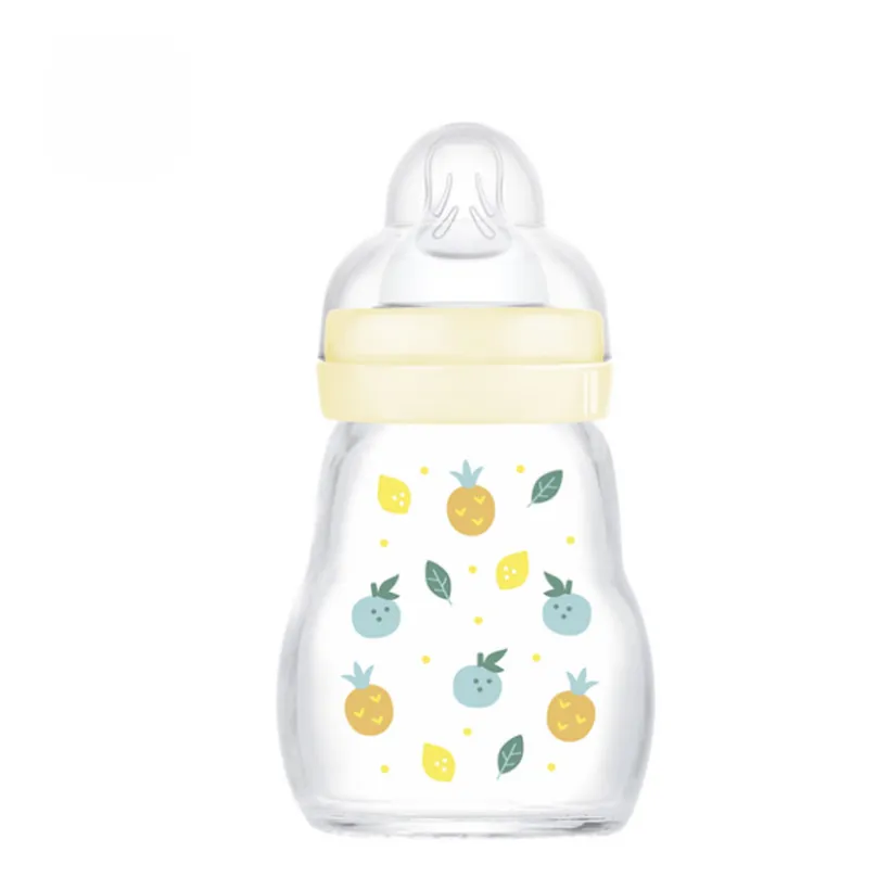 Biberon en verre tétine débit 1 0-6 mois 170 ml – Blanc