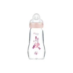 Biberon en verre tétine débit 2 0-6 mois 260 ml – Rose