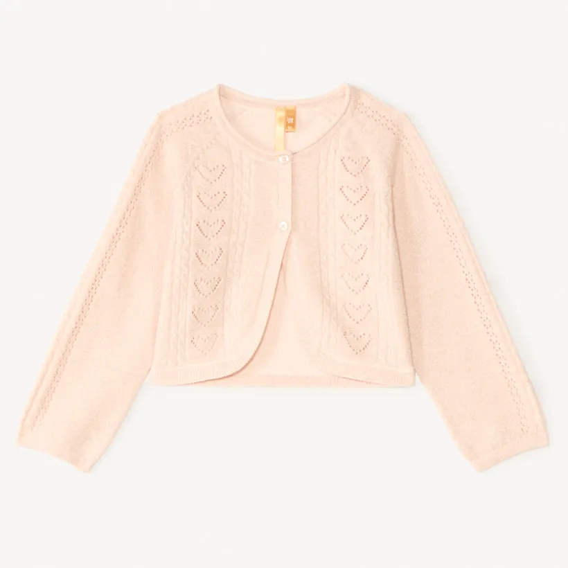 Boléro à manches longues en tricot ajouré et fil style métallisé pour bébé fille